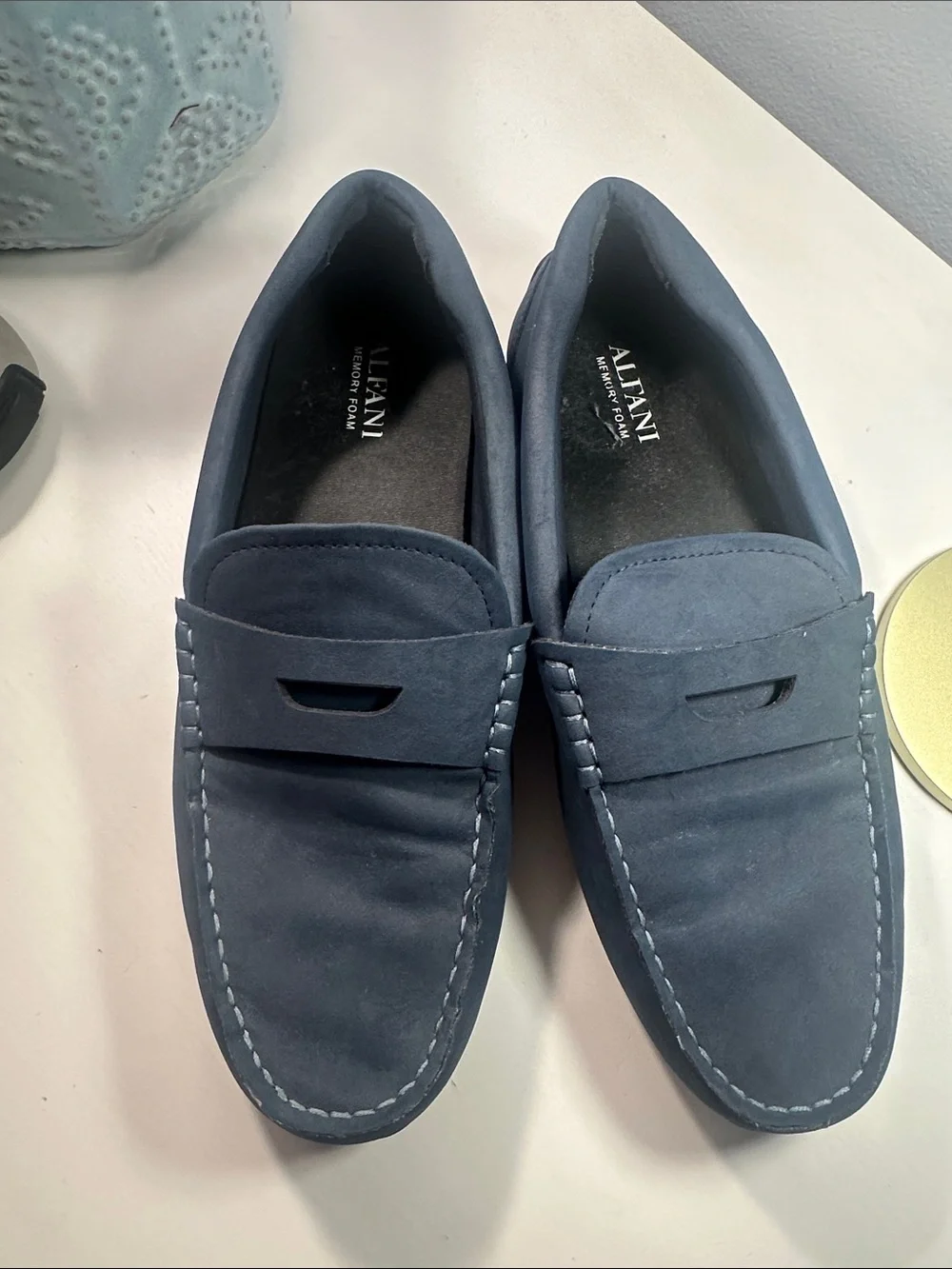 Alfani Men's Suede Penny Loafers - Navy and Gray 8.5 Mens